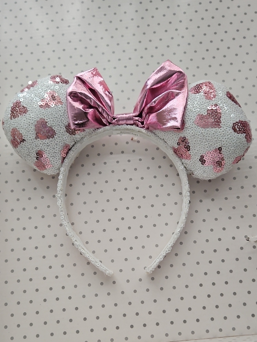 NWOT Sequin Minnie Ear Headband with Pink Hearts